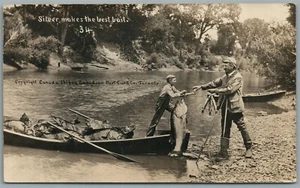 EXAGGERATED FISHING CANADIAN ANTIQUE REAL PHOTO POSTCARD RPPC - Imagen 1 de 2