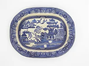 Antique Staffordshire Blue Willow 19.75" Rectangular Deep Well Platter - Picture 1 of 10
