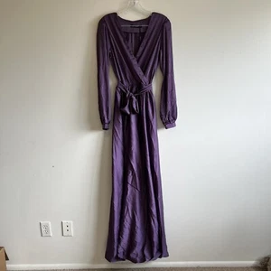 Ellif Story Long Sleeve Maxi Dress V-Neck Belt Elastic Waist Purple Women’s Sz S - Picture 1 of 12