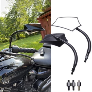 Black Motorcycle Side Mirrors For Yamaha V Star 1300 1100 950 650 XVS650 250 A++ - Picture 1 of 12