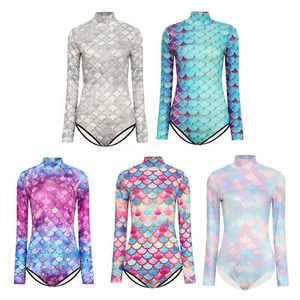 Traje de baño para mujer con protección contra erupciones estampado de escamas de pescado manga larga traje de baño mono - Imagen 1 de 47