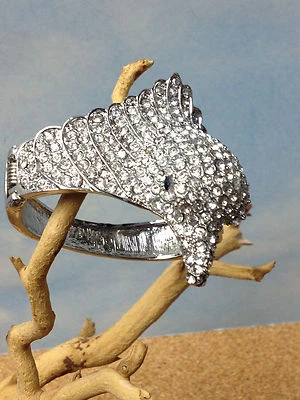 CABEÇA DE PÁSSARO ÁGUIA Pedras Espumantes MULHERES Prata PULSEIRA BRACELETE linda NOVA - Imagem 1 de 4