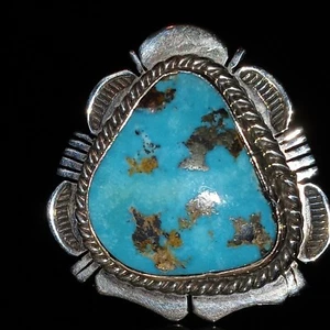 Size 9 Navajo Ithaca Peak Turquoise Silver Silver Signed Ring By Bennie Ration - Picture 1 of 12