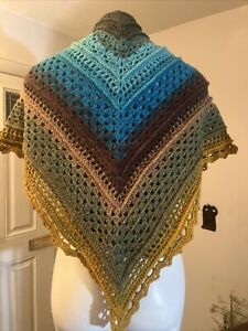New Handmade Crochet Shawl Wrap Throw 100% Acrylic Multicolor Mandala