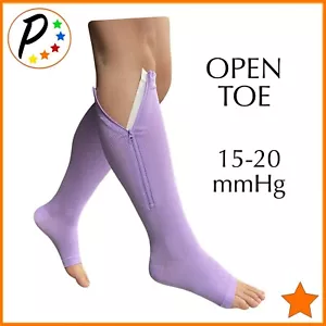 🟠 Presadee Purple Open Toe 15-20 mmHg Zipper Compression Relief Calf Leg Socks - Picture 1 of 6