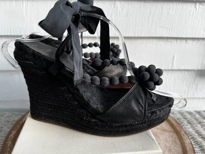 SANDALIAS CUÑA ALPARGATA PLATAFORMA NEGRA L'AUTRE CHOICE CINTA SEDA CORBATAS TALLA 39 Foto 1 de 4