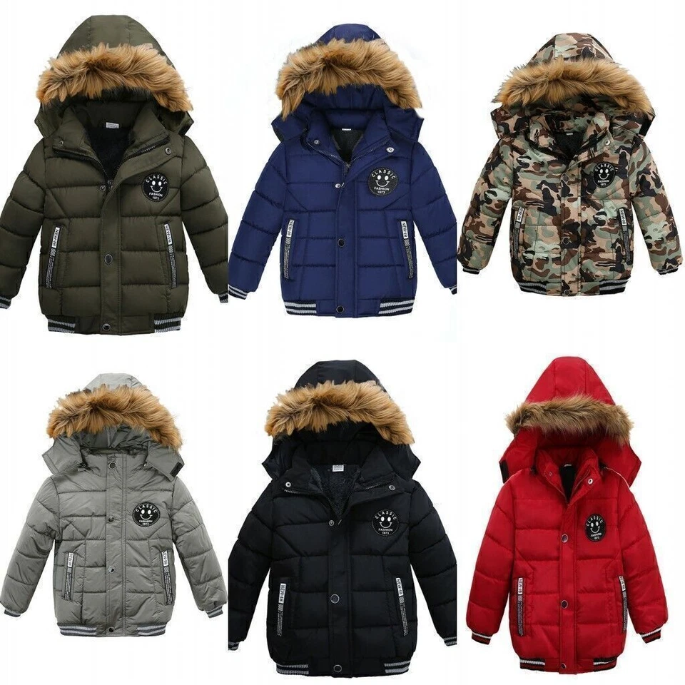 Kinder Jungen Winterjacke Dicker Mantel Stepp Mantel Kapuze Parka Warm Dick  - Bild 1 von 1