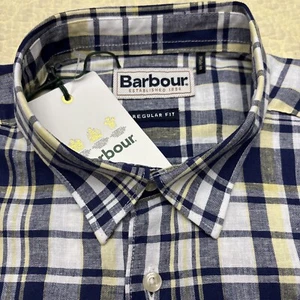 NWT Barbour Bodmin Plaid Short Sleeve Linen Blend Shirt Men's Size M - Picture 1 of 15
