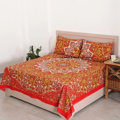Sábana bajera mandala roja india 100 % algodón tapiz hippie con juego de almohada Foto 1 de 4