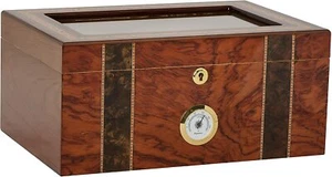 Humidor Supreme Andorra Glasstop Cigar Storage Bubinga and Walnut Burl Wood - Picture 1 of 7