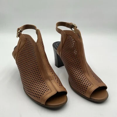 Rockport Sandals Women's 7.5 M Bronze Brown Leather Comfort Caged Peep Heel - Image 1 of 4