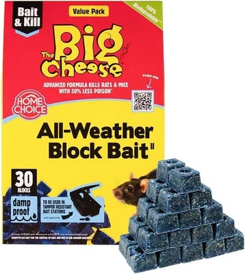 30 x 10g Blocks STV Big Cheese All-Weather Poison Bait Rat Mouse Mice Killer UK