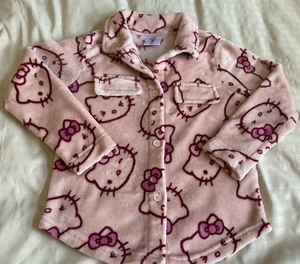 Hello Kitty Button Pocket Fleece Shirt Jacket - Pink/Maroon - Girls Size M - Picture 1 of 6