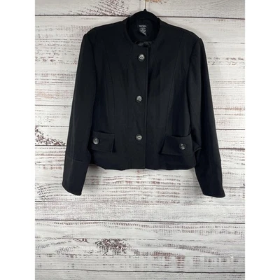 Chaqueta corta Bob Mackie Studio para mujer 14 negra sin cuello botón delantero Foto 1 de 4