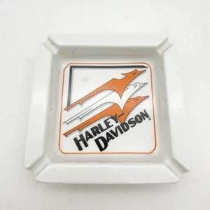 Vintage Harley Davidson Square Ashtray Logo White Ceramic - Picture 1 of 2