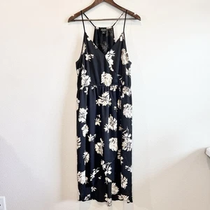 Vestido Lucky Brand XL Negro Floral Envolvente Midi Sin Mangas Cuello en V Boho Verano - Imagen 1 de 12