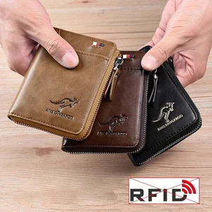 Mens RFID Blocking Leather Wallet Credit Card ID Holder Zipper Purse Waterproof - Picture 1 of 9