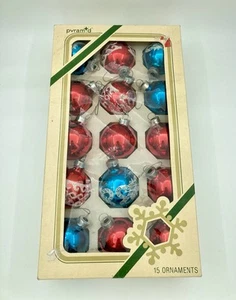 Pyramid Glass Ball Christmas Ornaments Shiny Blue Red 1.75" Vintage - Picture 1 of 3