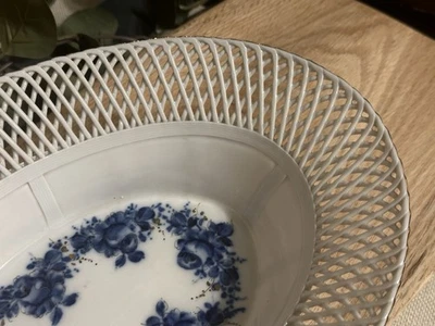 Cesta tigela Sumi Romênia tecer porcelana azul cobalto flores douradas Prússia - Imagem 1 de 4