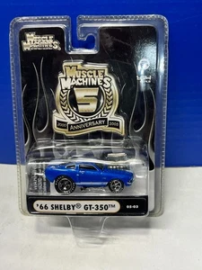 1/64 MUSCLE MACHINES 5 ANNIVERSARY 1966 FORD SHELBY GT-350 BLUE & WHITE STRIPES - Picture 1 of 2