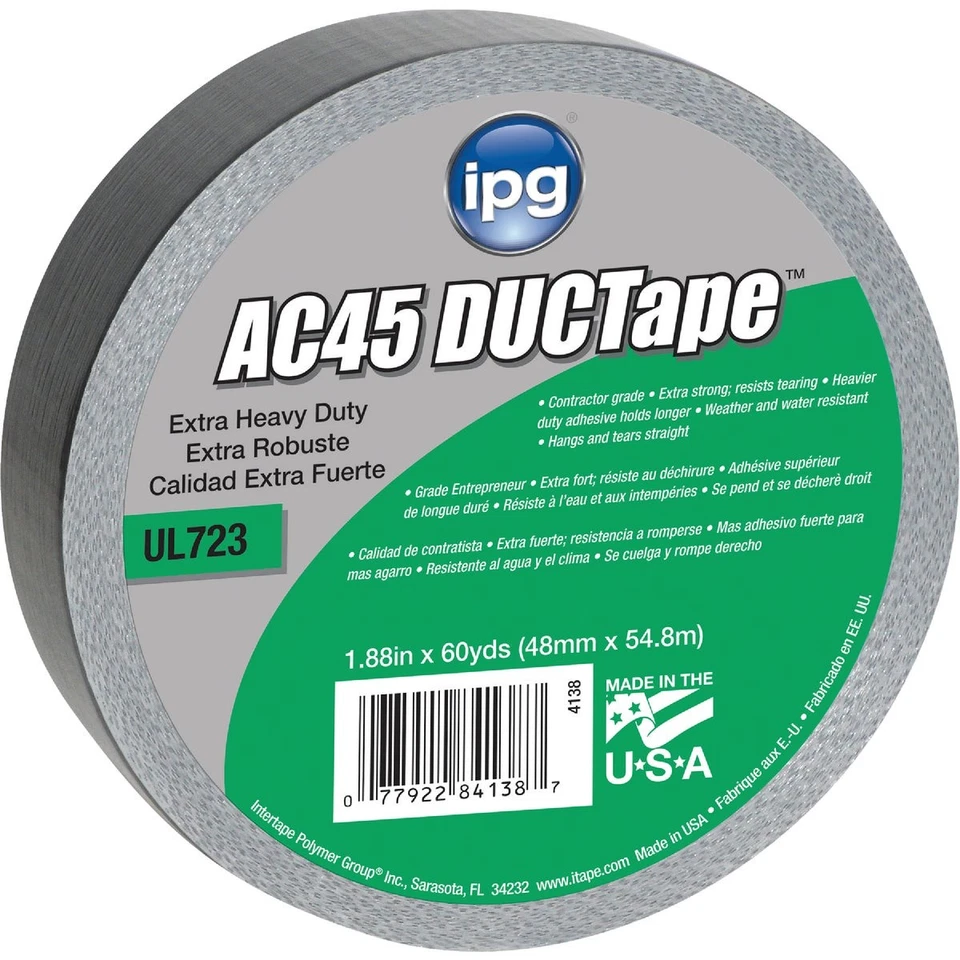 Intertape AC45 DUCTape 1.88英寸 x 60 码 XHD Contractor Grade 管道胶带,银色 — 第 1/1 张图片