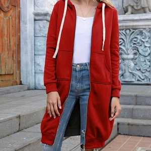 Women Ladies Long Hooded Hoodie Zip Up Pocket Jumper Fleece Coat Sweatshirt to ∂ - Picture 1 of 19