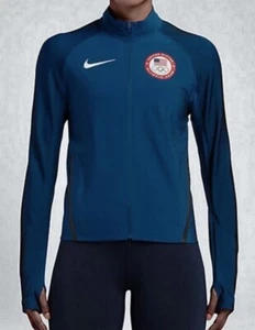 NIKE USA Flex Team Olympic L/S Blue Reflective Train Run Jacket Womens Sz S M L - Picture 1 of 11