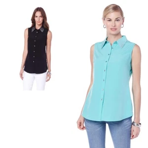 DG2 by Diane Gilman Embellished Soft Shirt w/Jewel Buttons 397494-J - Picture 1 of 2
