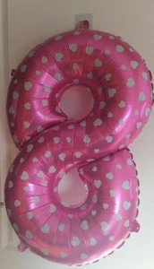 XL Folienballon Helium Luftballon  Zahl 8 65cm Pink Herzen ♥️ NEU+ OVP - Bild 1 von 2