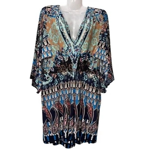 NY & Company Mameluco Estampado Paisley Cuello en V Manga Corta Azul Marrón Talla M - Imagen 1 de 13