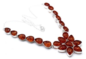 925 Sterling Silver Baltic Amber Gemstone Handmade Jewelry Necklace Size-17-18 - Picture 1 of 8