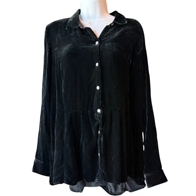 Top túnica J. Jill terciopelo mezcla seda manga larga abotonada plisada negra talla M Foto 1 de 4