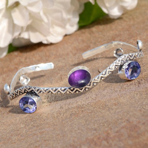 VALENTINO Bracciale in argento sterling 925 con pietra preziosa ametista CUt e ametista per regalo sorella