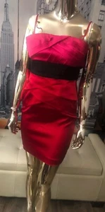 NWT Calvin Klein Hot Pink/ Red Satin Tucked Shealth Party/ Cocktail Dress Sz 2❤️ - Picture 1 of 8