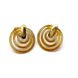 Vintage Signed Trifari Clip On Earrings. Gold tone. Round Circles. Geometric. - Picture 1 of 8