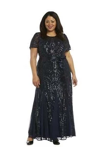 R&M Richards Womens Plus Size Sleeveless Evening Gown – Embellished Pleated Gown - Picture 1 of 29