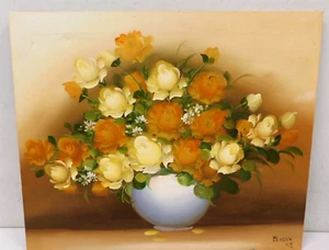 Signiertes ROSSY Vintage Stillleben Gemälde - Blumenstrauß in Vase Öl auf Leinwand - Bild 1 von 4