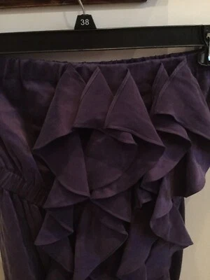 Nuevo con etiquetas Vestido 12th Street by Cynthia Vincent Púrpura Volantes Sin Tirantes Terciopelo Seda 2 Foto 1 de 4