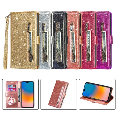 Case For Google Pixel 10 9 6a 7a 8 Pro 8a Glitter Zip Wallet Leather Flip Cover - Image 1 of 4