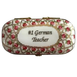 Vintage TIFFANY & Co Limoges France “#1 German Teacher” porcelain trinket box - Picture 1 of 8