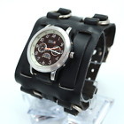 Swiss Hunter Mens Watch 42mm Black Dial 68mm Wide Leather Buckle Strap