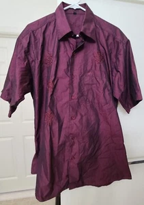 Phenix Embroidered Design Short Sleeve Button Up Plum Shirt Mens Size 44 - Picture 1 of 10