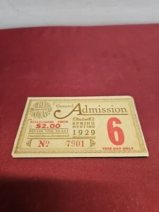 Vintage/Rare 1929 Churchill Downs Spring Meeting General Admission Pass (JK) - Picture 1 of 8