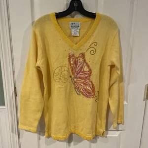 The Quacker Factory Women’s Yellow Butterfly Sweater Small New Embellished - Picture 1 of 8