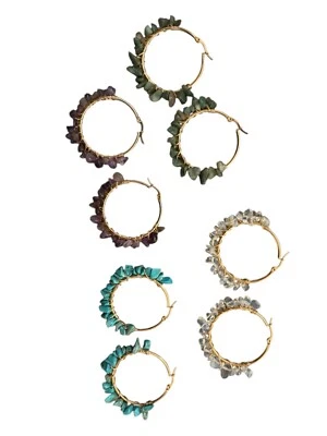 Pendientes aro gema natural ópalo, lapislázuli, turquesa, amatista, aventurina verde Foto 1 de 3
