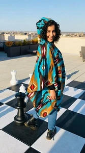ZooFleece Blue Southwestern Aztec Tribal Indian Hooded Women’s Poncho Cape - Picture 1 of 5
