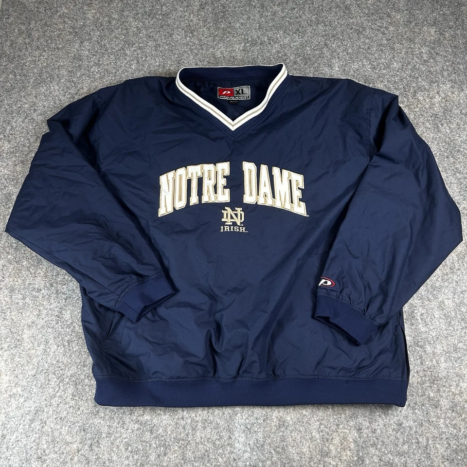 VINTAGE Notre Dame Pullover Mens Extra Large Pro Player Windbreaker 90s Logo Y2K - Image 1 of 4