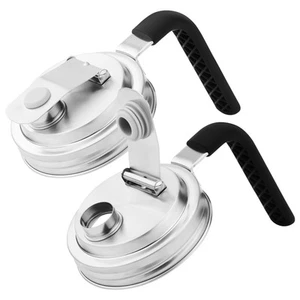 Stainless Steel Pour Spout Lids - Wide Mouth Mason Jar Lids with Handle - 2 Pcs - Picture 1 of 7