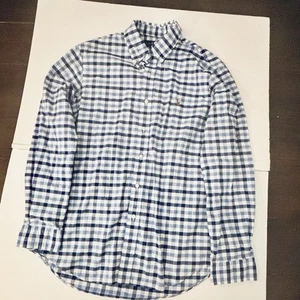 Ralph Lauren Gingham Blue Mens Button Up Shirt Slim Fit Oxford Large - Picture 1 of 8