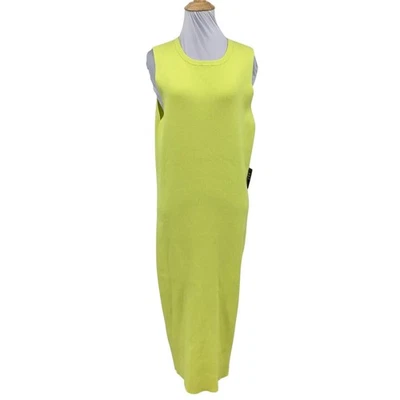 Vestido Express para mujer XL extra grande amarillo cuello redondo sin mangas acanalado abertura lateral Foto 1 de 4